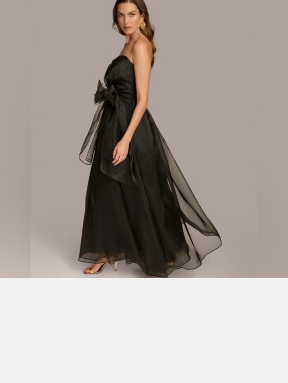 NWT Donna Karan Black Strapless Gown with Bow Waist